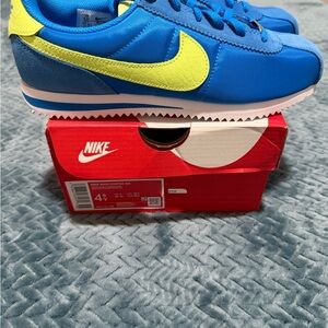 NEW Nike Kids Cortez BG Shoes Photo Blue/ Lt Lemon Twist